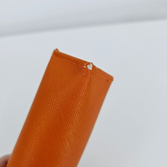 Tory Burch Glasses Case Orange Saffiano Leather Gold Metal Logo Designer Stylish - Picture 4 of 8